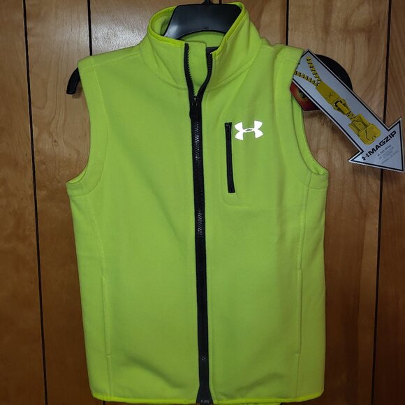 Under Armour Heat Gear Zip Up Fleece Vest Youth Boys MEDIUM Neon Yellow NWT B4 - Picture 1 of 6